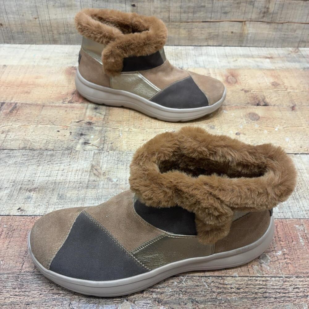 Skechers Boots Womens Size 10 40 Brown Faux Fur Ankle Bootie Goga Mat Winter